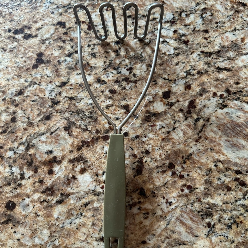 Vintage Stainless Steel Potato Masher with Green Handle